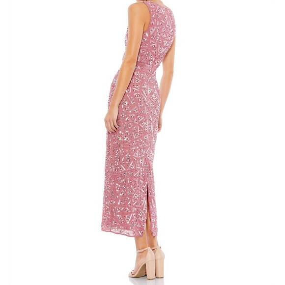 NEW MAC DUGGAL sequin midi dress in rosewood - Picture 2 of 3